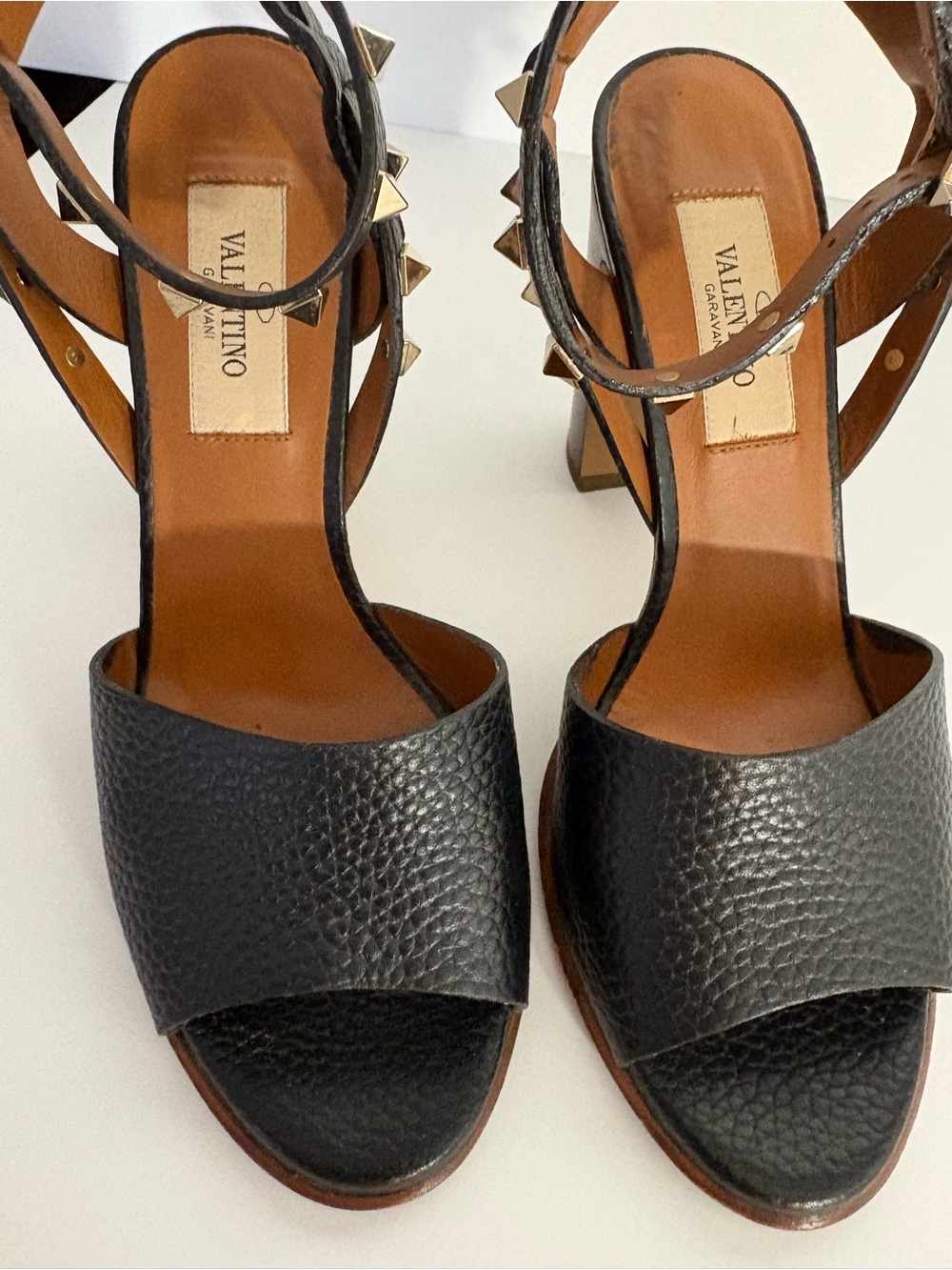 Valentino Black Studded Ankle-Strap Block Heel Sandals Sz 36 - Picture 6 of 8
